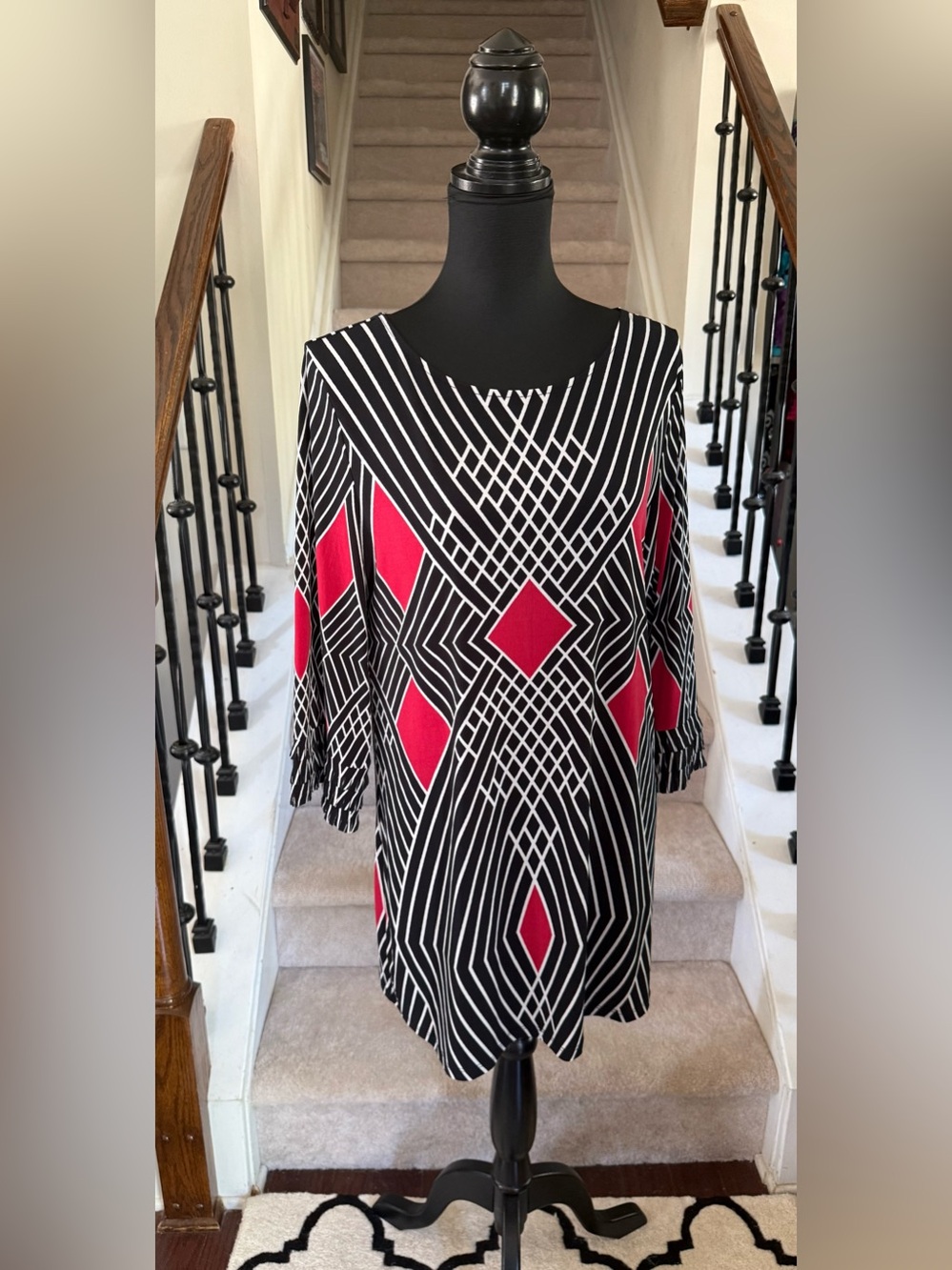 Alfani Black & Red Geometric Scoop-Neck Dress